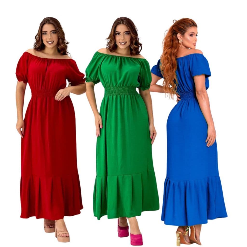 Kit 3 Vestido Longo Manga Curta Ciganinha Moda Evangelica Lastec Confortável