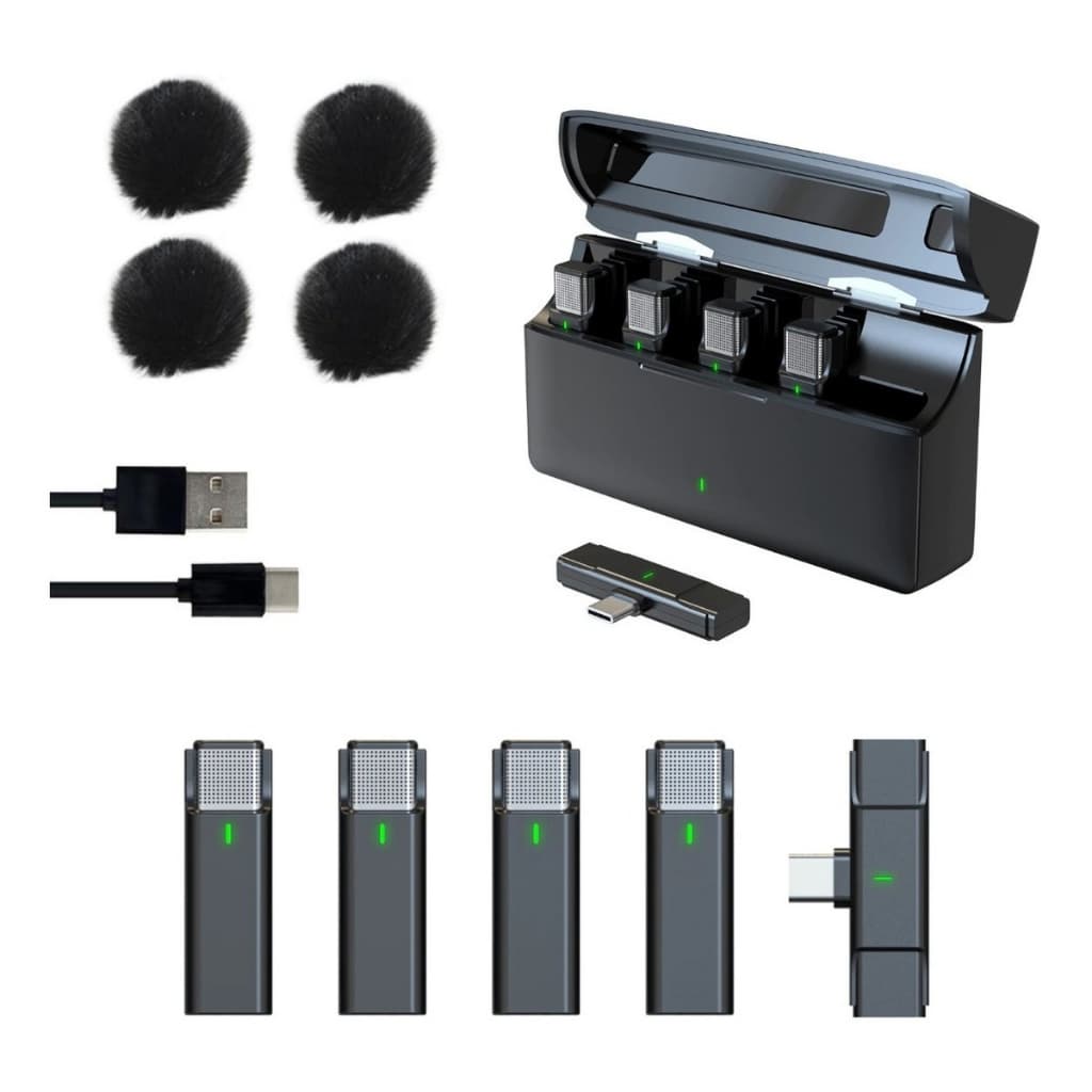 Kit 4 Microfones Lapela USB-C para Android Áudio Profissional Som Limpo Captação Precisa Ideal para Vídeos