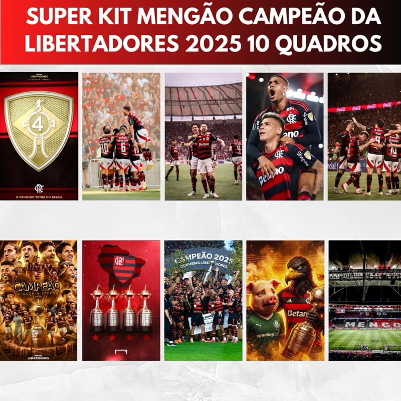 Super kit 10 quadros decorativos placa decorativa para presente decoração Flamengo Campeão libertadores 2025