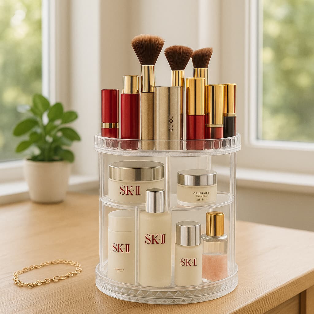 Organizador Giratório 360°Acrílico Maquiagem Multiuso Batons Pincéis Cosméticos Skincare Perfumes