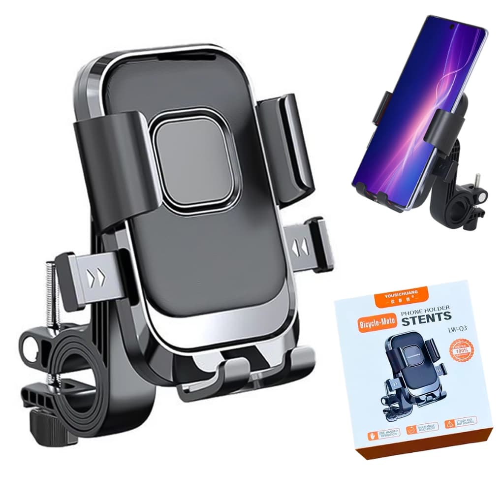 Suporte de Celular Gps Moto Bicicleta 360º Motoboy Cor Preto – Travamento Automático, Super Estável e Antivibração