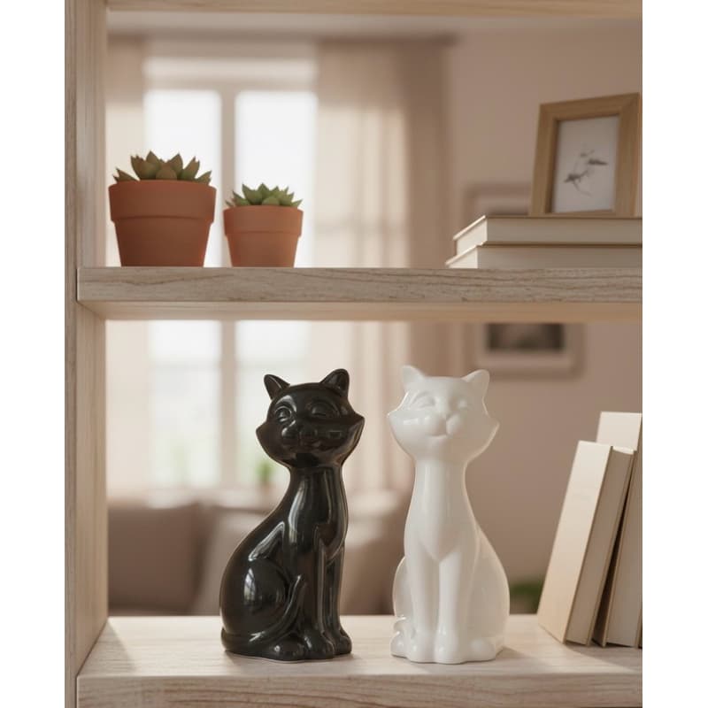 Enfeite Gato Decorativo Cerâmica Brilhante