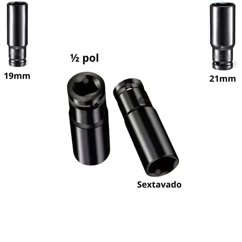 Soquete de impacto sextavado 1/2 pol 19mm 21mm 2 peças