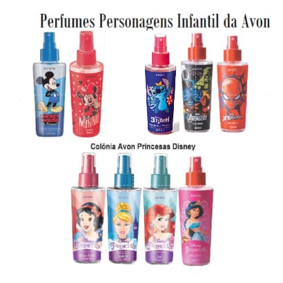 Perfumes Colônia infantil de personagens Disney, Marvel. Princesas, Mickey, Minnie da Avon