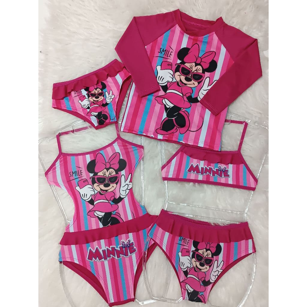 KIT MINNIE B  menina conjunto UV blusa, calçinha, biquini e maio