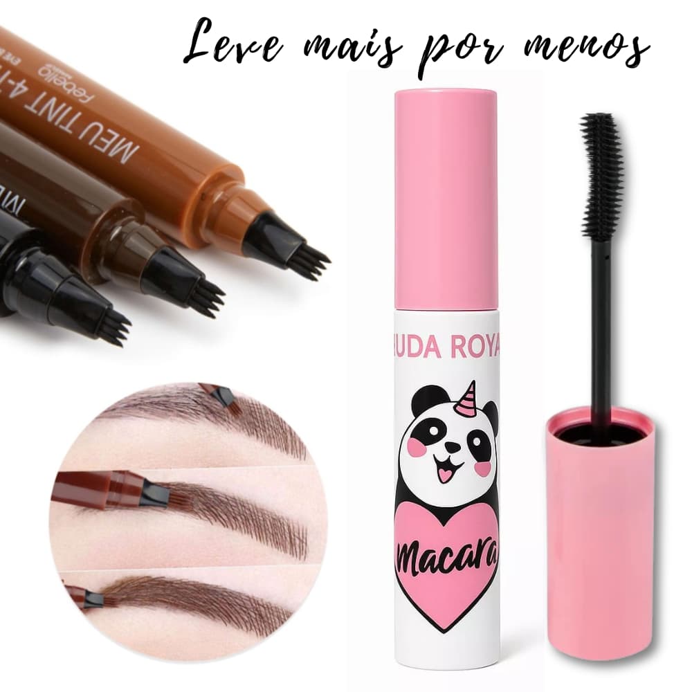 Kit Caneta de Sobrancelha Microblading Fio a Fio À Prova D’Água e Máscara de Cílios Rímel Big No Panda