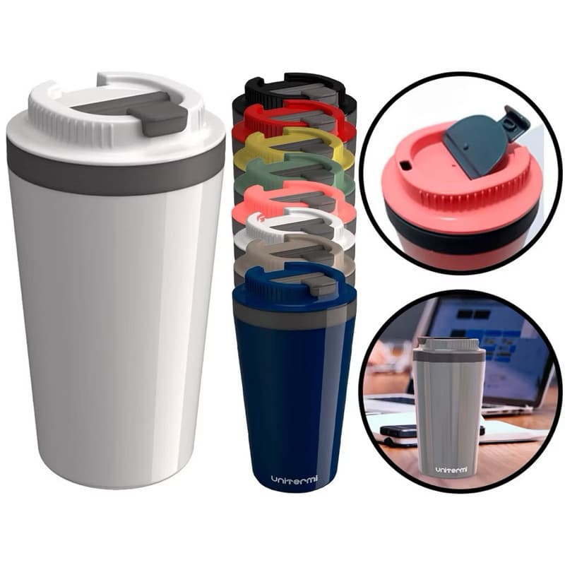 Copo Térmico Minas Parede Dupla Com Tampa Para Café Água Chá Quente E Frio 400ml Unitermi