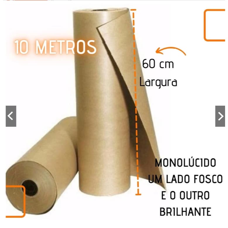 Papel Kraft 80g c/ 60cm de largura x 10 Metros de comprimento p/ embalagem Monolúcido.