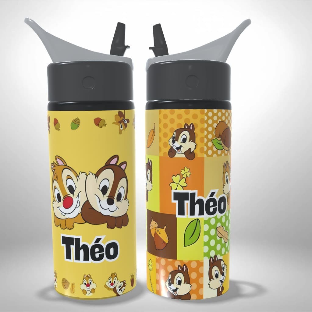 Garrafa Squeeze Alumínio Personalizado - Tico e Teco- Desenho - Infantil Escolar