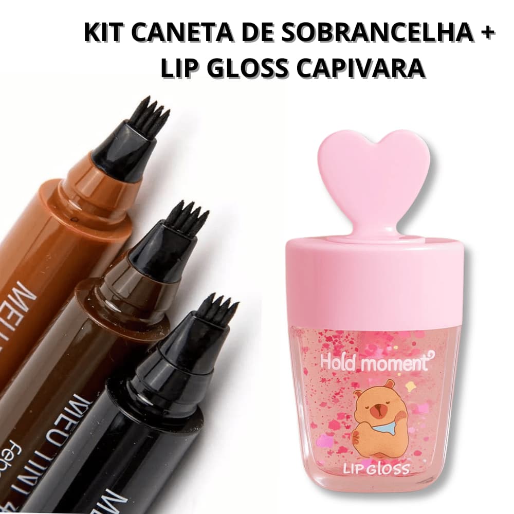 Kit Caneta de Sobrancelha Fio a Fio À Prova D’Água e LipGloss Brilho Capivara