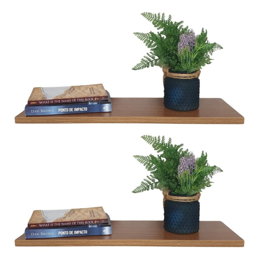 Kit 2 Estantes/Prateleiras 60cm Freijó – MDF Suporte Invisível Decorativa Parede Quarto