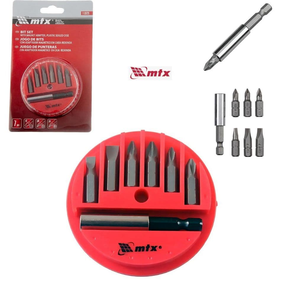 Jogo de Bits Fenda e Philips com Extensor Magnético para Parafusadeira 7 peças MTX