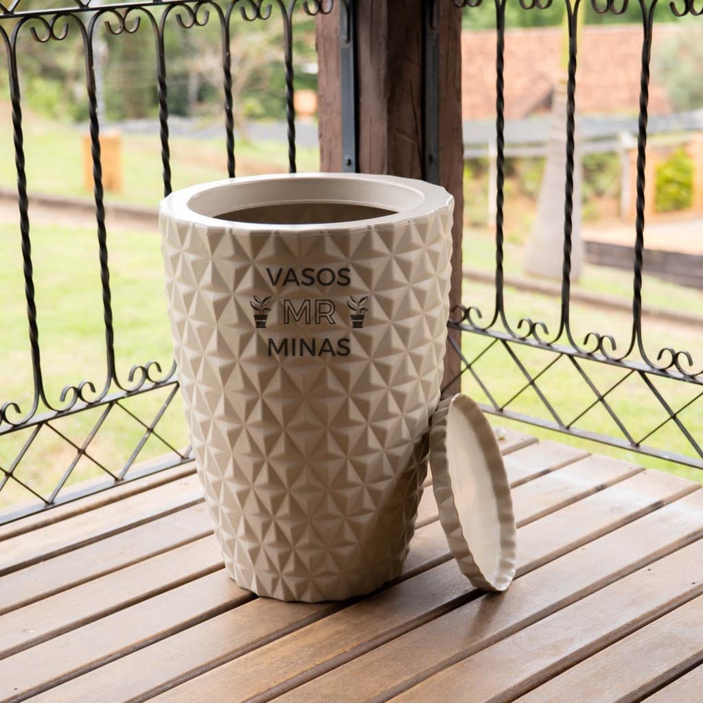 Vaso Para Planta Coluna Diamante 50cm com Prato – Decoração, Jardim, Sala, Varanda, Plantas Altas