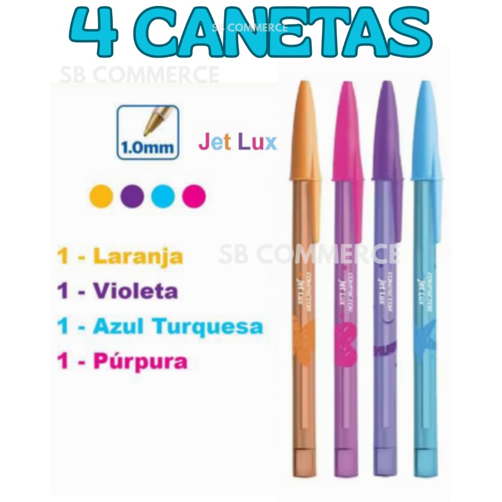 Caneta Esferográfica Compactor Jet Lux Colors 1.0mm Kit 4 Unidades