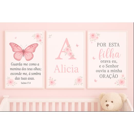 quadro decorativo menina infantil borboletas quarto preço baixo frase bíblicas