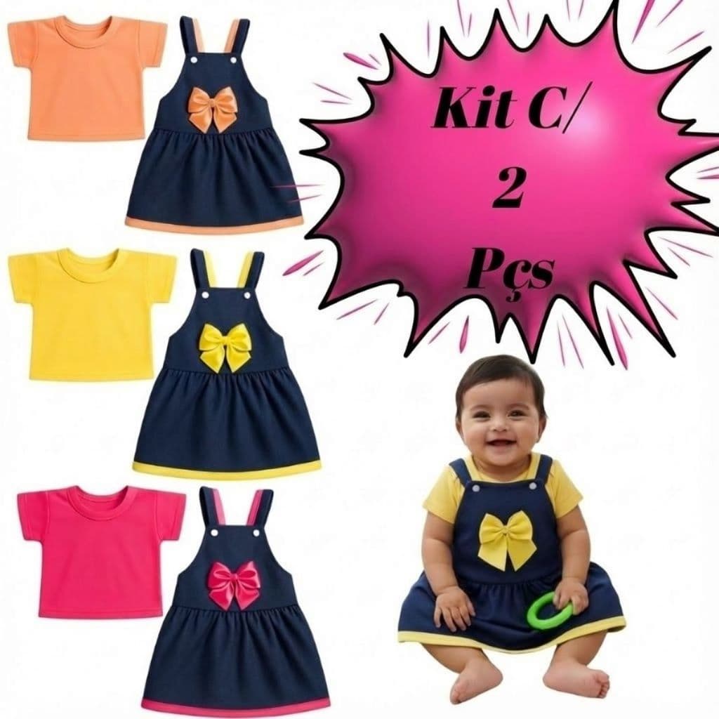 Vestido Infantil Menina + Blusinha -  Roupa Infantil  Kit  C/ 2 Pçs