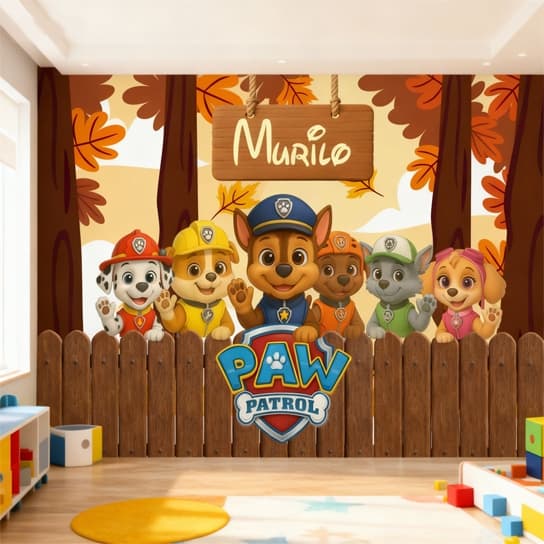 Papel de Parede da Patrulha Canina Outono + Cerquinha Madeira com Nome