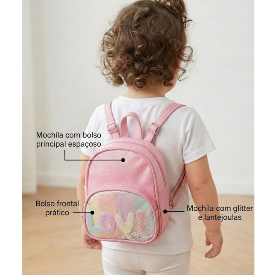 Mochila Infantil com Glitter para passeio
