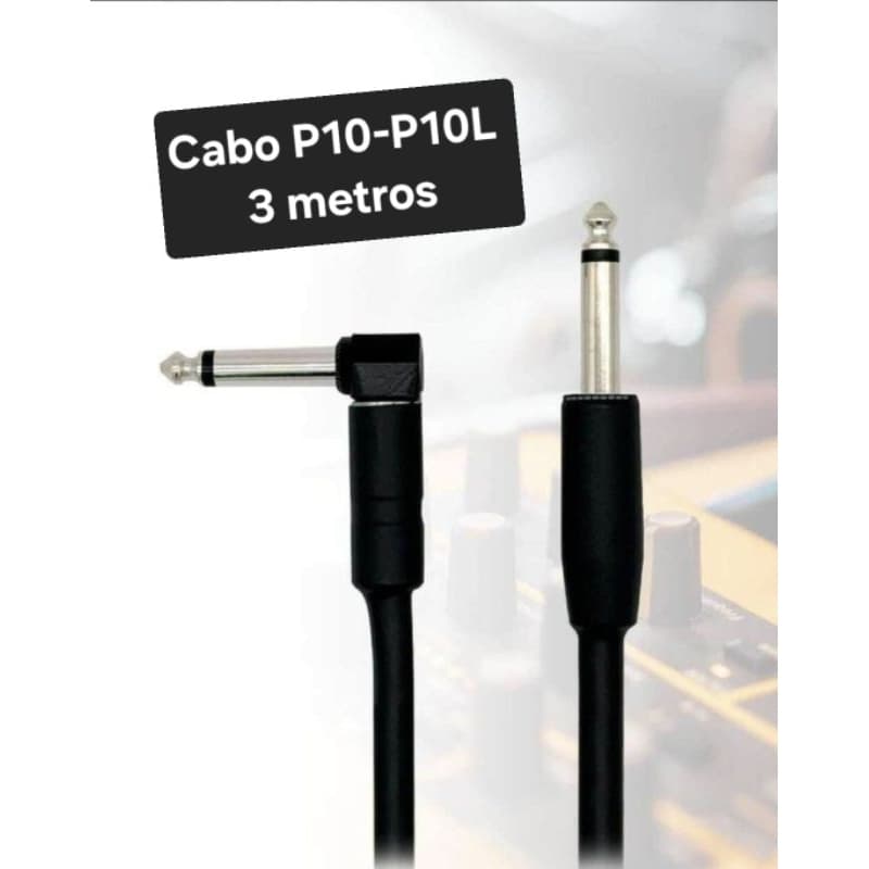 Cabo de Áudio P10 P10 3 metros com 1 ponta em L / P10 x P10 Mono Preto 3m p10 p10