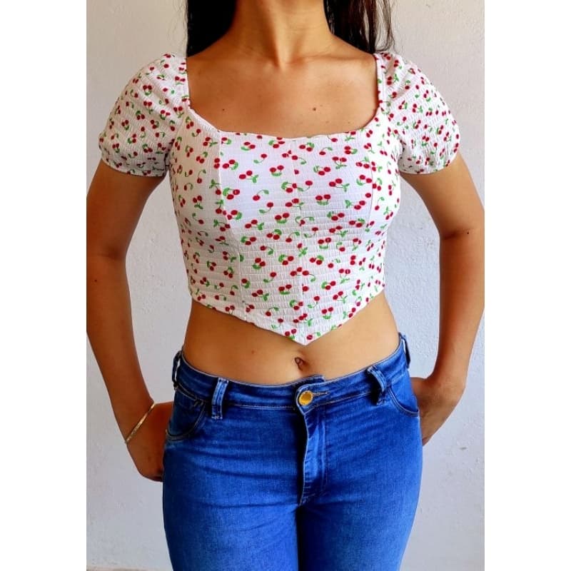 Cropeed Corceler Biquinho Estampado Ciganinha Blusinha Ciganinha Floral 2025 Lançamento Verão