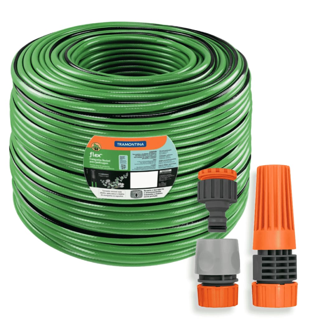 Mangueira para Jardim 30 Metros Tramontina Flex 4 Camadas Com Kit Esguicho e Engate