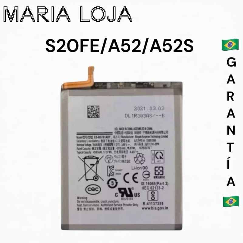 Bat-eria compatível,S20FE/A52/A52S nova e pronta para instalação. Produto desenvolvido para substituição do APARELHO