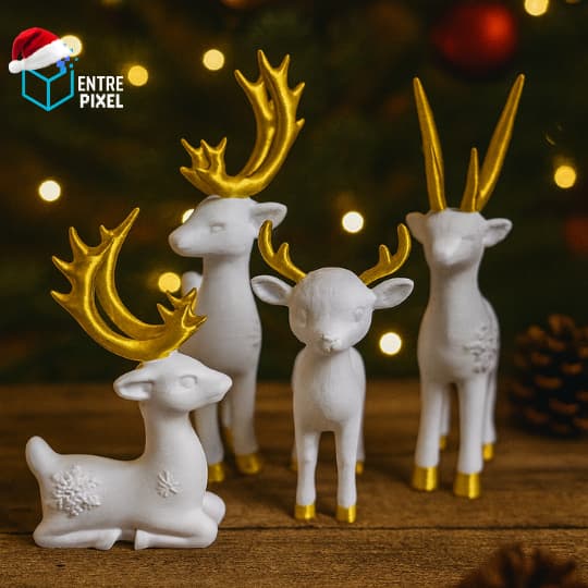 Rena de Natal Decorativa – Impressão 3D Premium | Branco e Dourado | Decoração Natalina Luxo