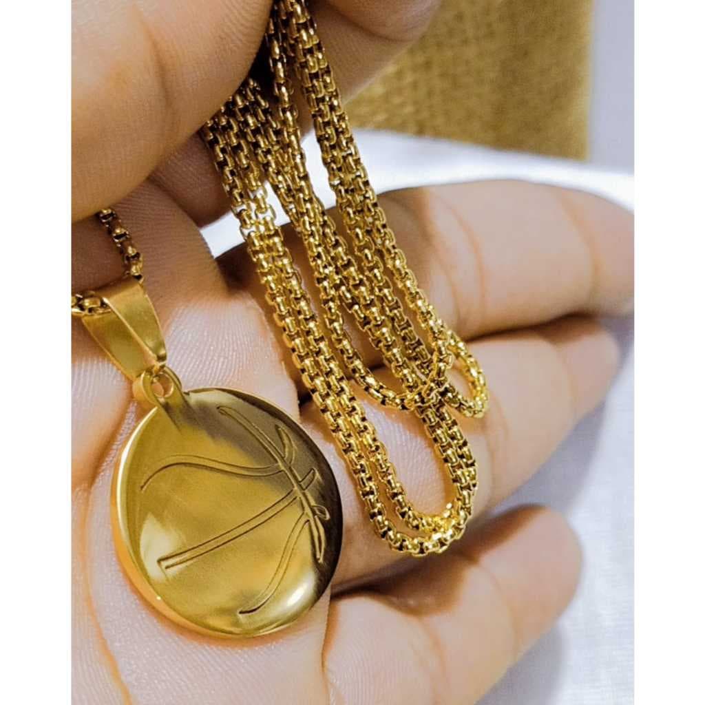 Colar + Pingente Bola de Basquete Aço Inoxidavel Banhado a Ouro