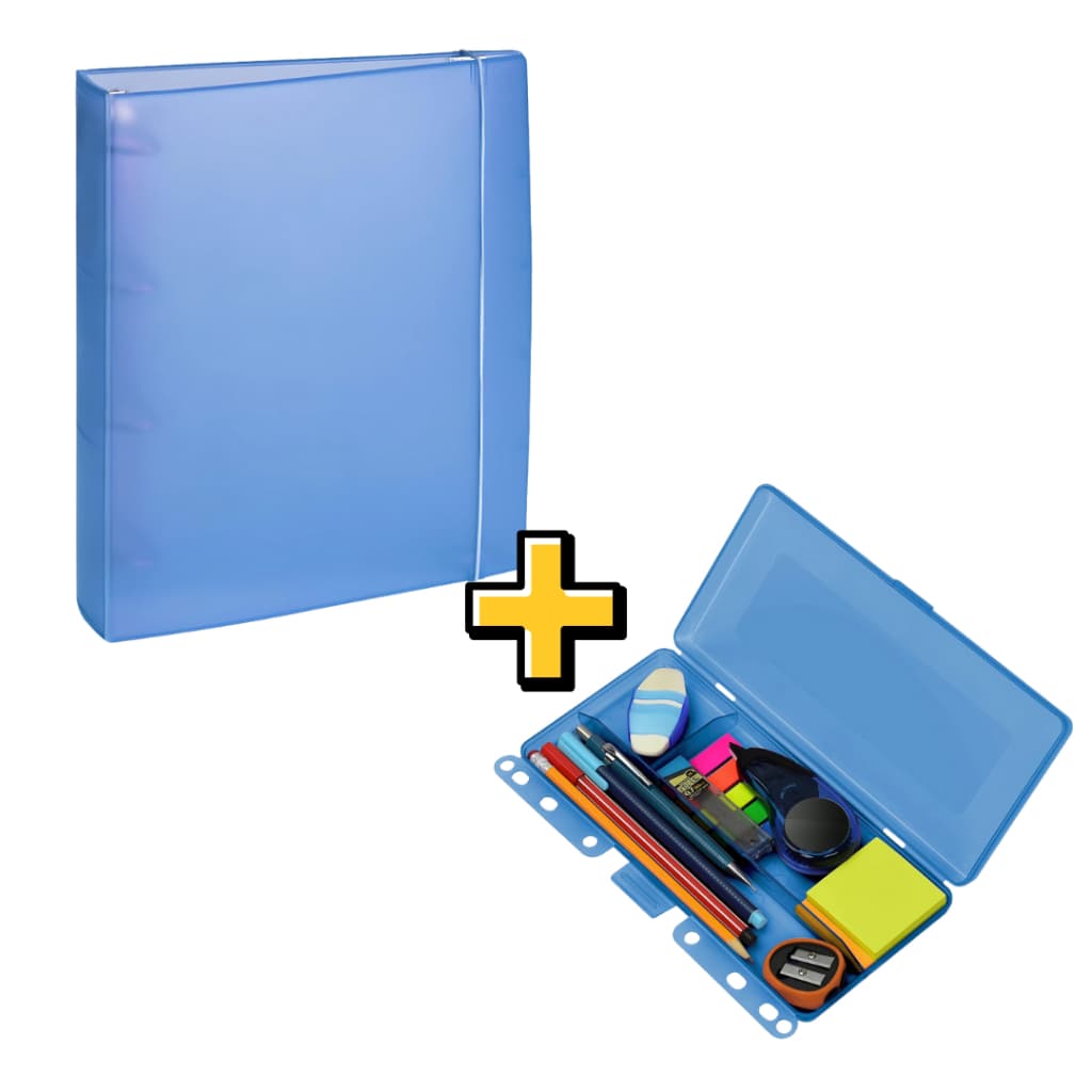 Kit Fichário A4 Argolado 4 Argolas Escolar Com Estojo Teen Box Acrimet (Cor: Azul) 838