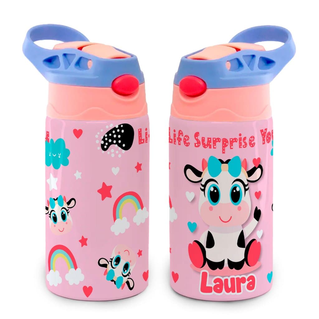 Garrafa Térmica Vaca Surprise Mais Linda Nome Personalizado Infantil