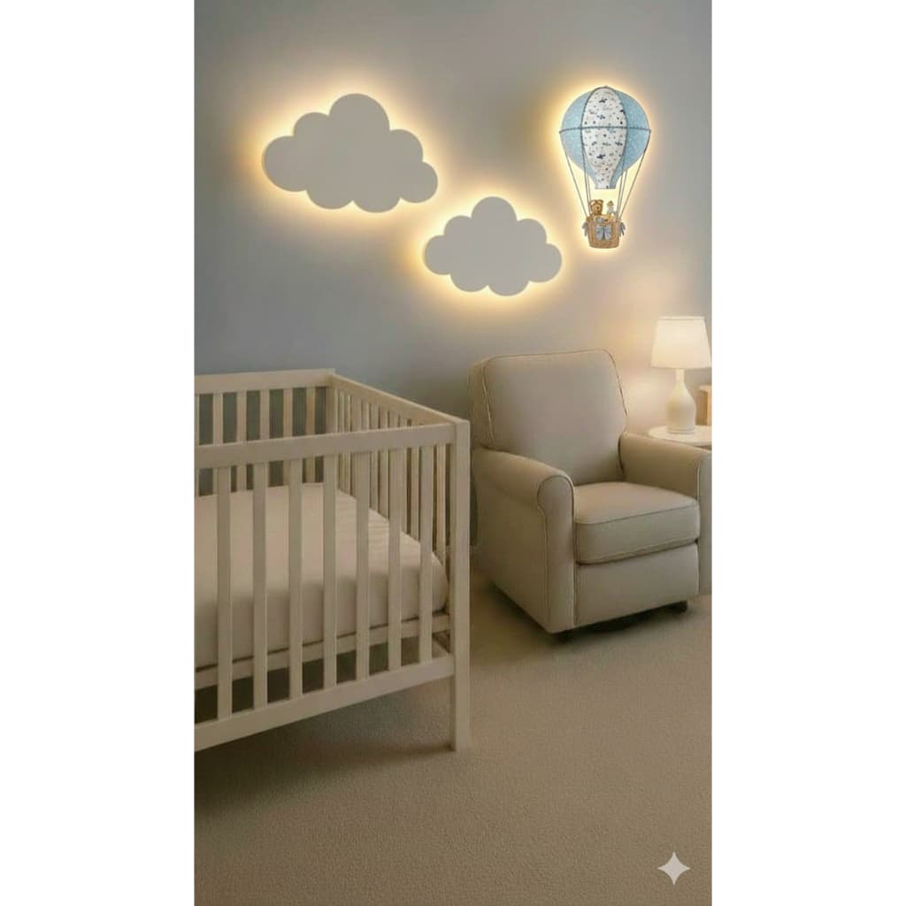 Kit 3 Luminária 2 Nuvem + 1 Balao Em MDF 15mm Led Branca Quente ou Fria Pronta Entrega