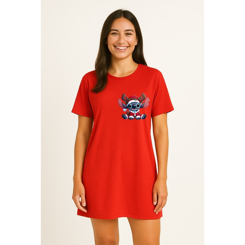 Camisola Stitch Pijama Natal Natalino em Malha manga curta