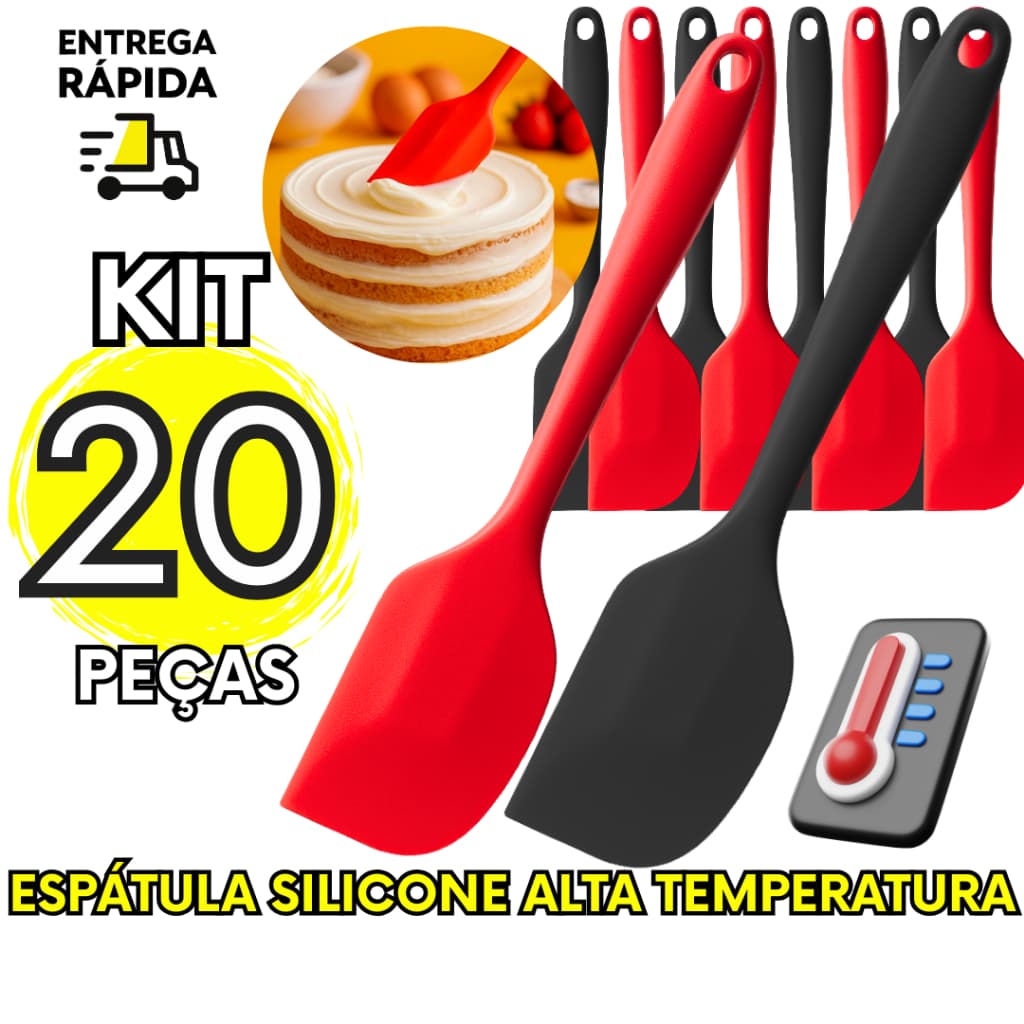 Kit 20 Espatulas Culinaria Silicone Pao Duro Flexivel Cozinha Doces Sobremesas Massas Restaurantes