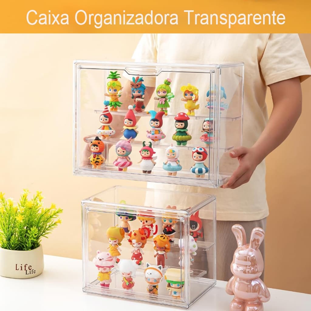 Caixa Acrílica com Tampa Magnética - Empilhável para Bonecos, Sapatos e Bolsas | Organizador Cristal
