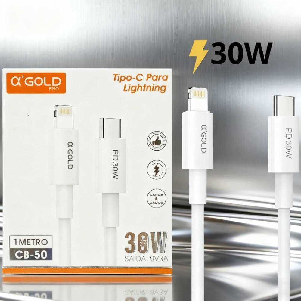 Cabo A'Gold para iPhone - Tipo C/Lightning 30W, 1 Metro CB-50