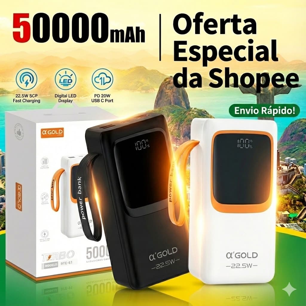 Carregador Turbo AGOLD 20000mAh 20W - 2 Saídas USB Potente e Portátil