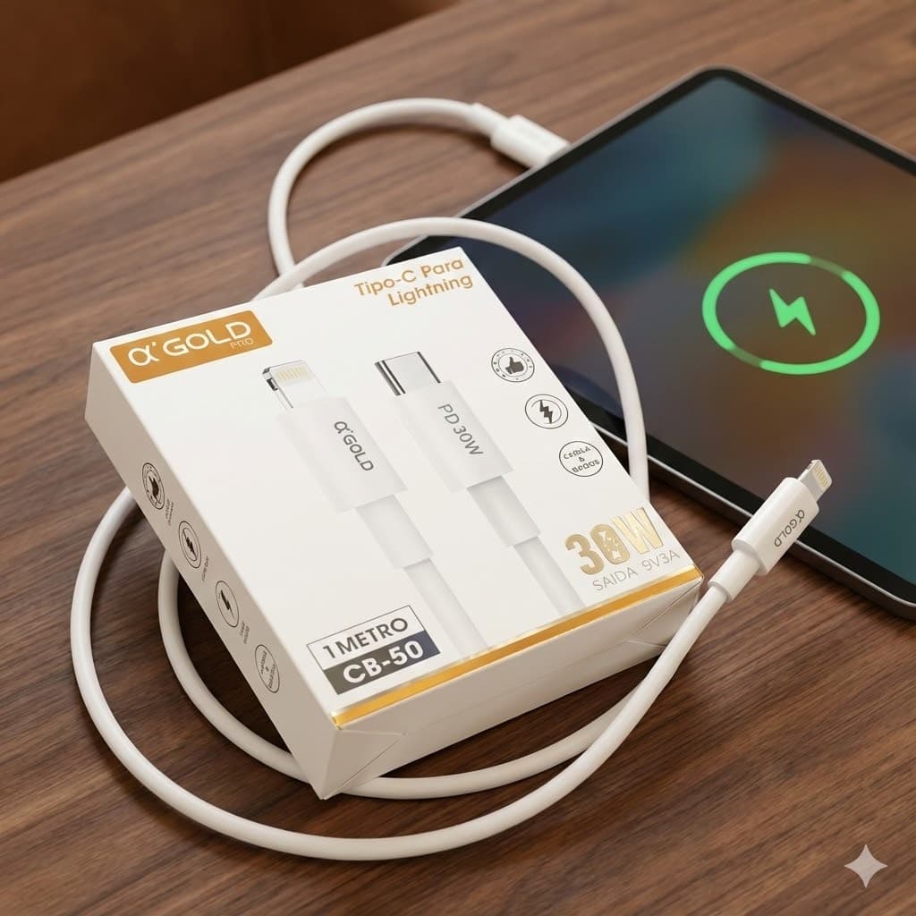Cabo Carregador AGOLD 30W - Alta Velocidade, Flexível e Resistente a Dobras e Desgaste