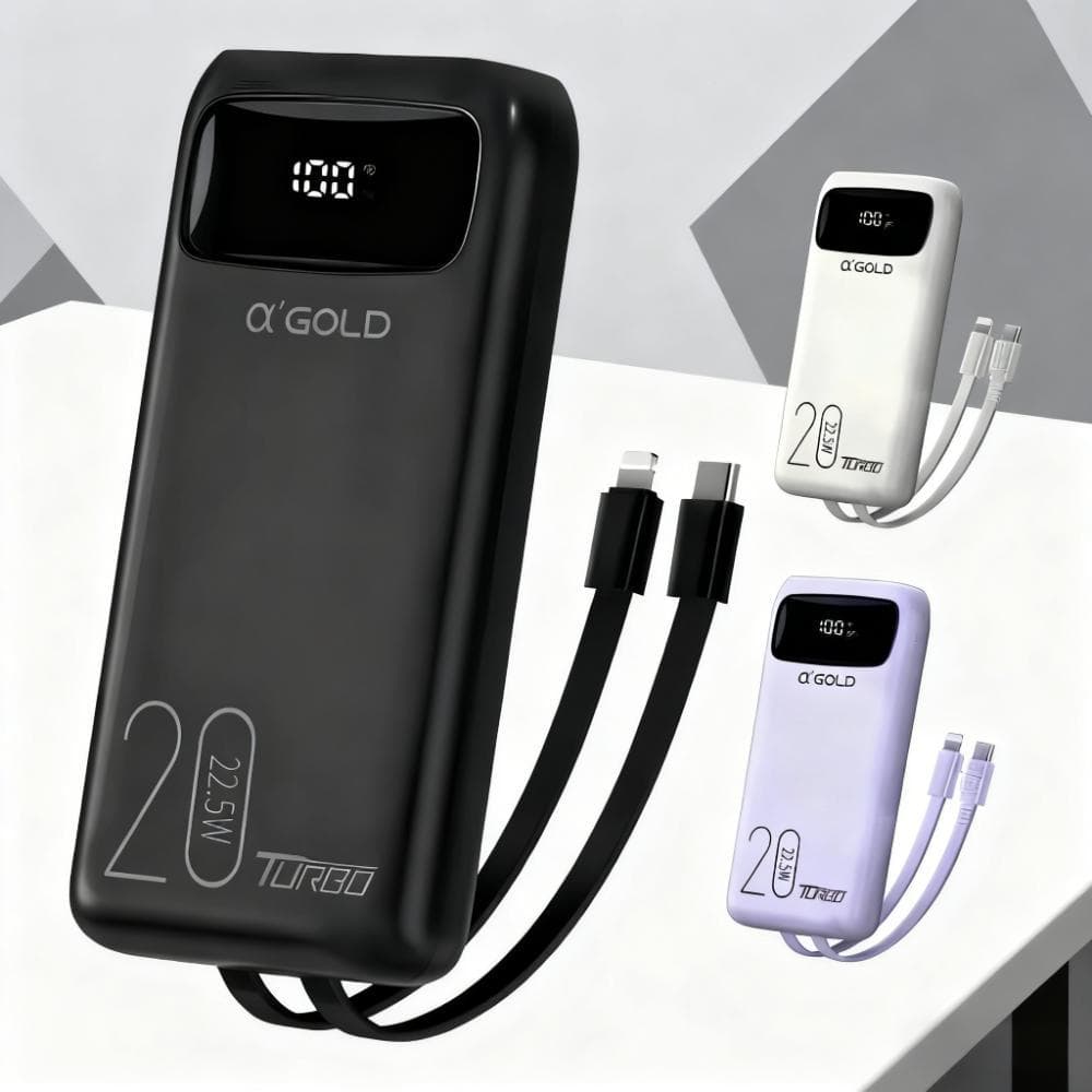 Carregador Portátil A'gold 20000mAh - Dupla Entrada e Saída Rápida BTE-38