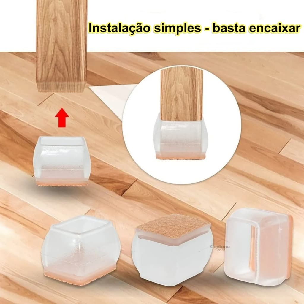 4 Unidades de Protetores de Silicone e Feltro para Pés de Cadeira Retangulares e Redondos