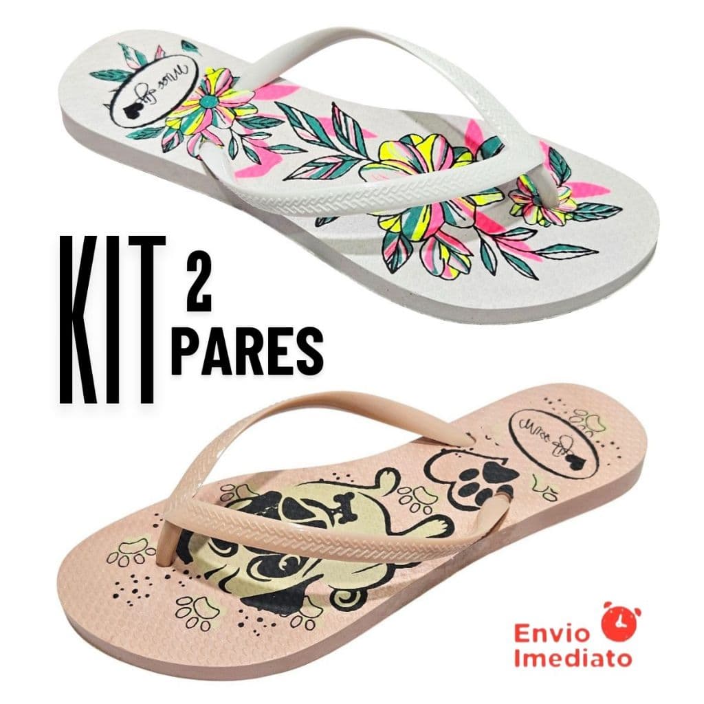 Kit 2 Pares Chinelo Rasteirinha Feminina Adulto Tradicional