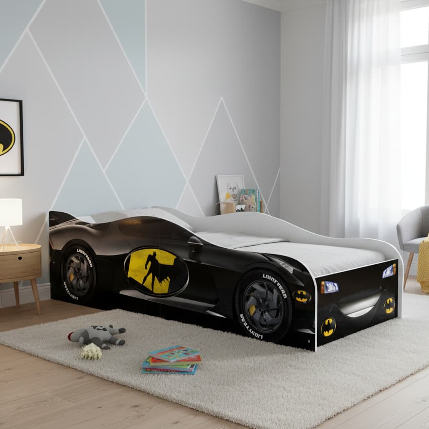 Cama Infantil Batman Carro 100% MDF Adesivada Heróis Minicama Quarto Menino SEM COLCHÃO