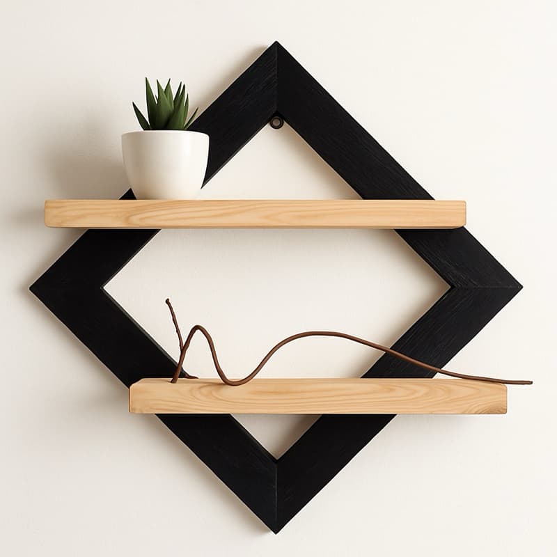 Quadro Decorativo em Pinus Prateleira Dupla Nicho Expositor de Obra Primas Decoração de Parede com Bordas de pinus