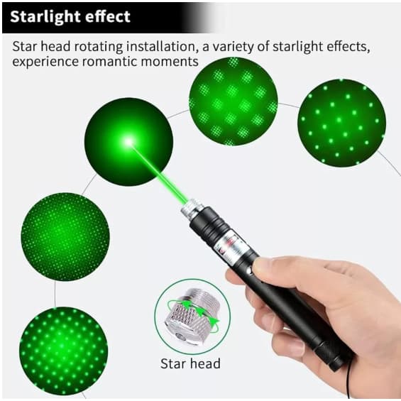 Caneta Laser Pointer Verde 5000MW Profissional 5 Pontas