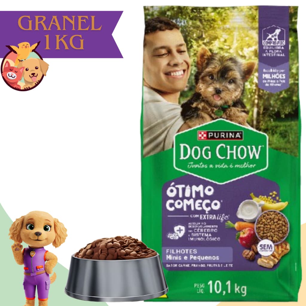 Ração dog Chow Cães Filhotes Minis e Pequenos Carne, Frango e Arroz 1KG