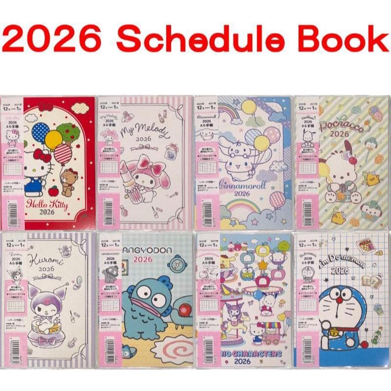 【Direct from Japan】Sanrio, Japan Anime Japanese Monthly Planner 2026 Schedule book Small A6 Thin Pocket Size with Transparent Jacket Stationery (Hello Kitty, My Melody, Cinnamoroll, Pochacco, Kuromi, Hangyodon, Sanrio Characters, Doraemon)