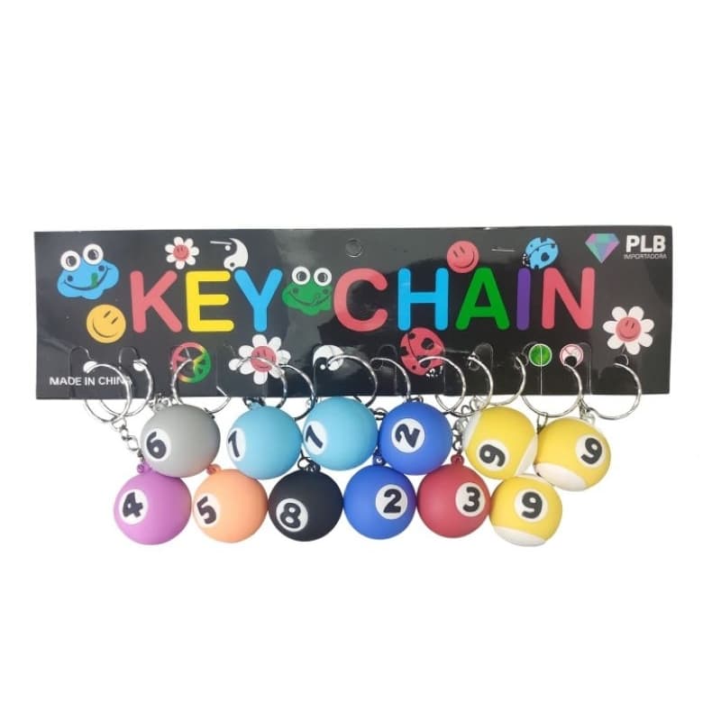 Kit 12 Chaveiros Bola de Bilhar Sinuca Numerada