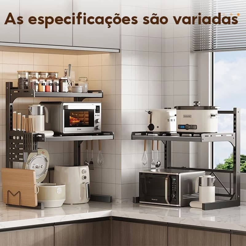 Suporte para Microondas 3 Níveis REFORÇADO - Estrutura Ultra Estável, Aço Carbono - Fácil Montagem