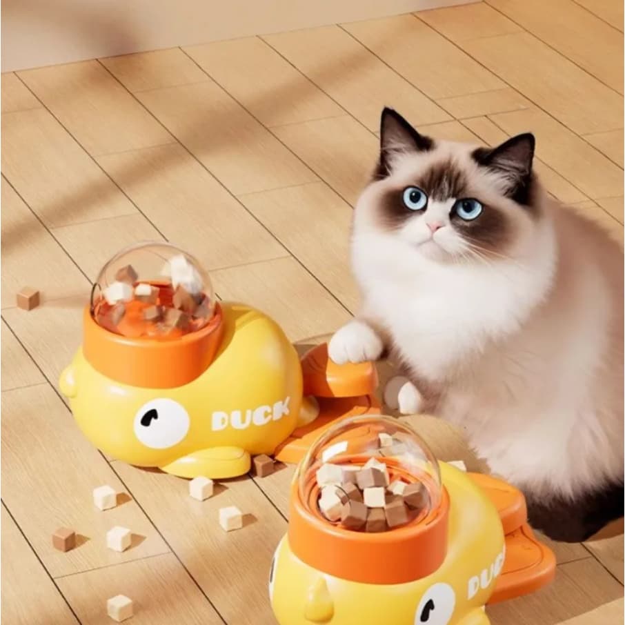 Brinquedo Distribuidor Interativo para Gatos Forma De Patinho Antiansiedade - Divertido
