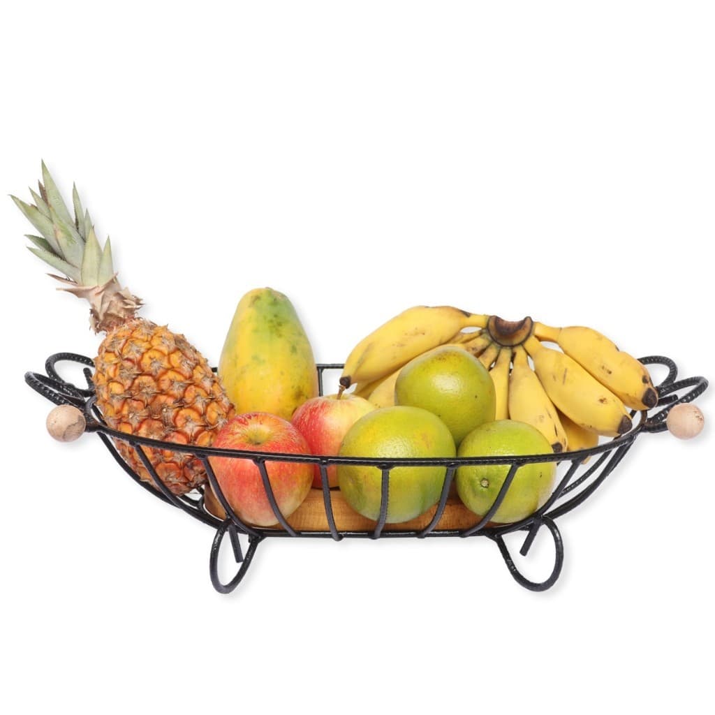 Fruteira Oval Rústica De Mesa Em Ferro e Madeira Promoção IMPERDIVEL