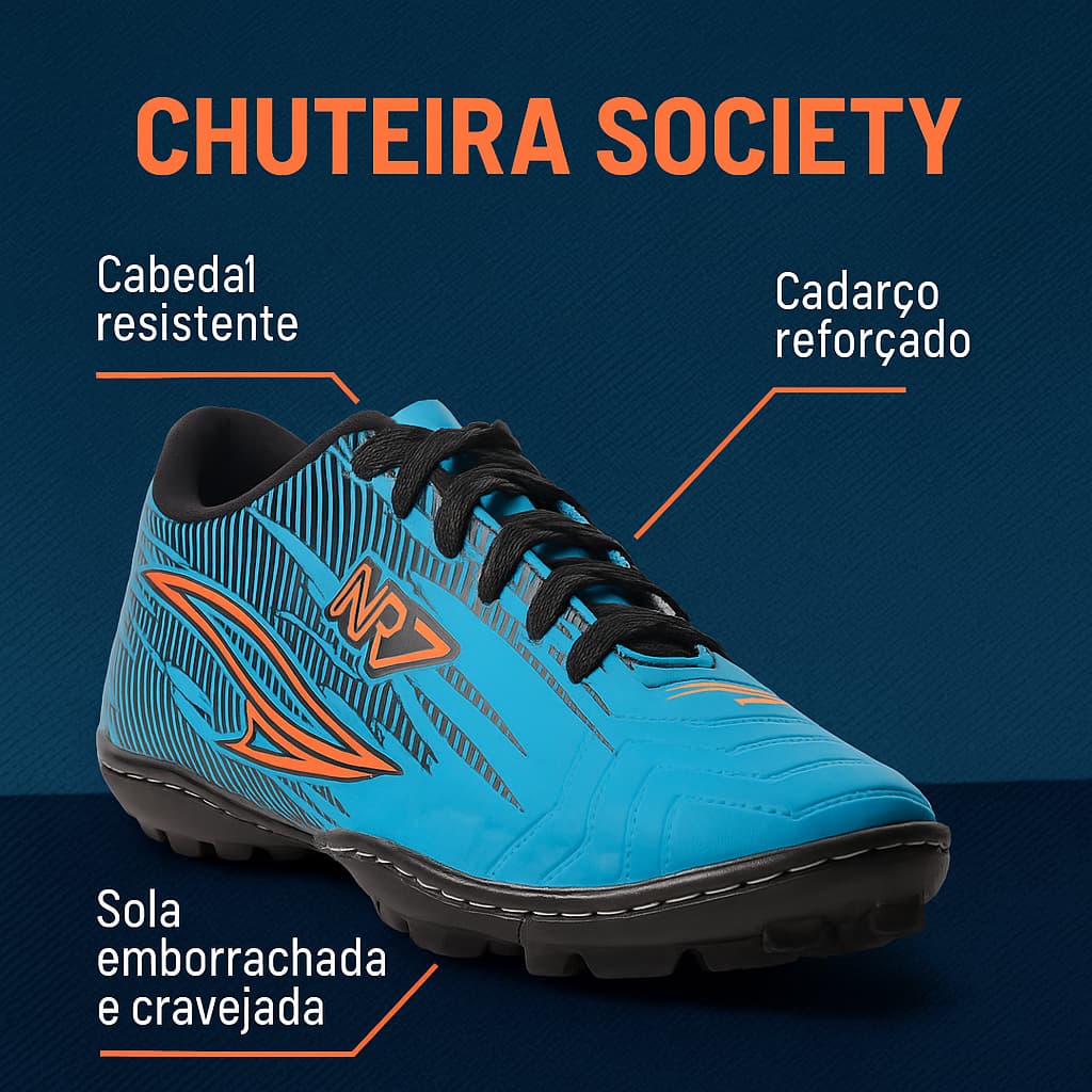 Chuteira Society Leve Segura e Antiderrapante com Travas Baixas Para Agilidade nos Movimentos